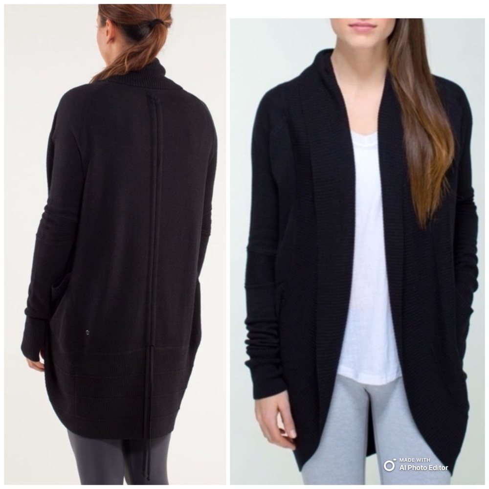 Lululemon Transformation Cardigan Versatile/Reversible Pockets Black Size 4